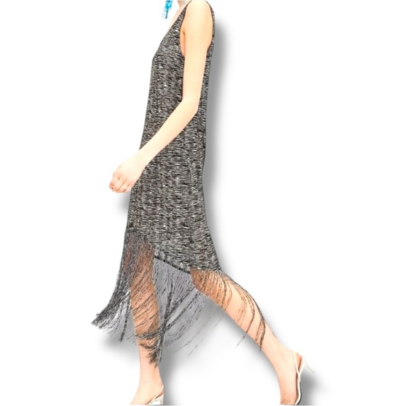 Zara Trafaluc Chic Black and White Knit Sleeveless High-Low Fringe Midi Dress - Picture 2 of 16